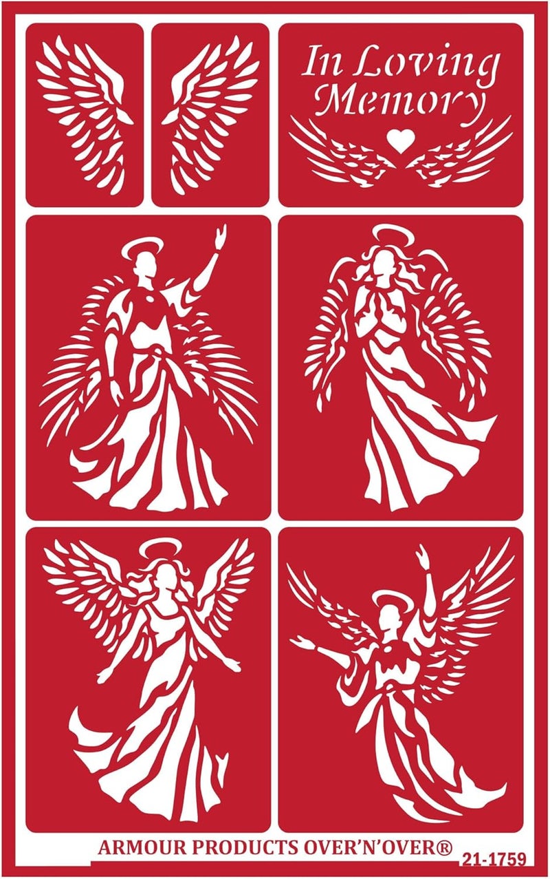Over n Over Over'N'Over Reusable Glass Etching Stencils – Durable Self-Stick Designs for Glass, Mirrors, and Ceramics with Armour Etch Cream – 5” x 8” Stencil Sheet - Angels - Image 1